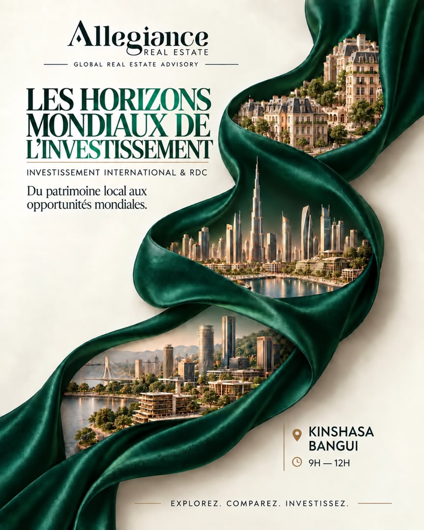 Affiche de la conférence Les horizons mondiaux de l’investissement à Kinshasa et Bangui