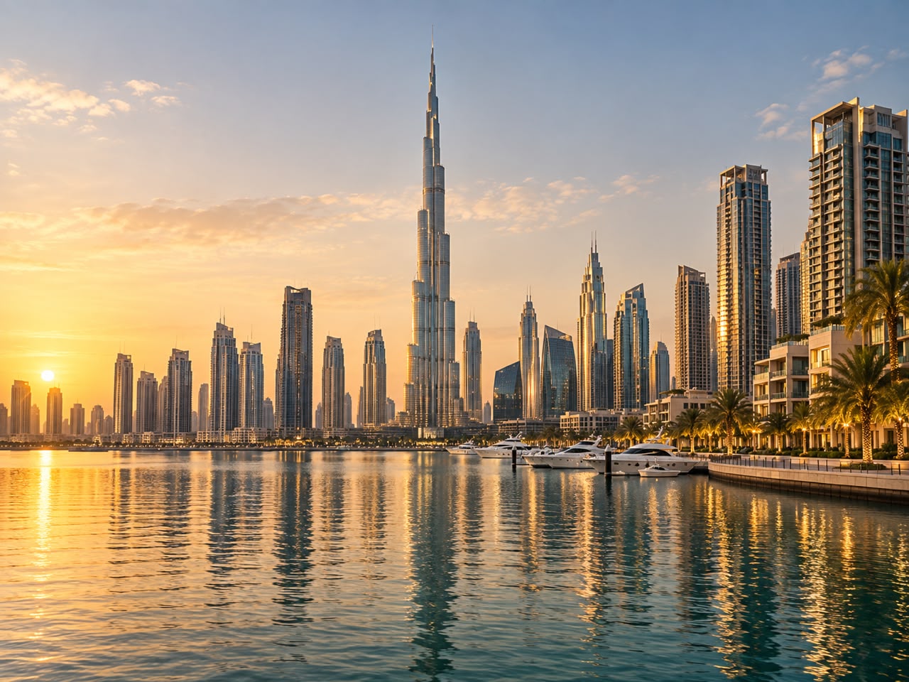 Skyline de Dubaï au coucher du soleil