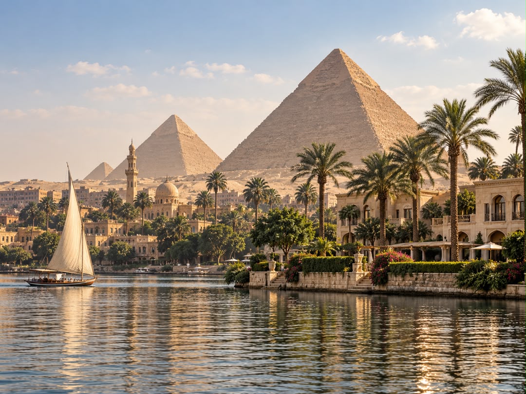 Pyramides d'Égypte au bord du Nil